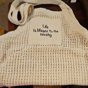 Life Is Meant To Be Meshy Canvas Mesh Tote Bag - Cream